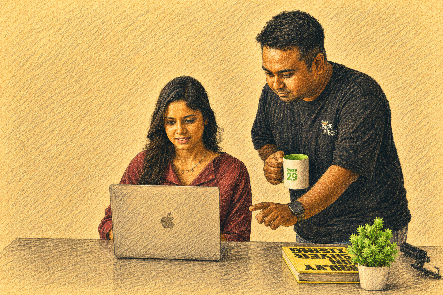 The Page29 team reviewing work together